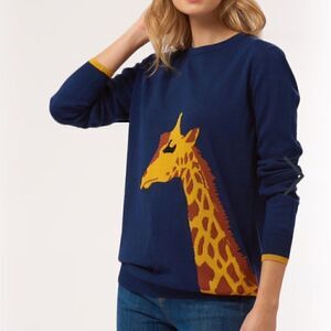 Sugarhill Brighton Rita Tall Stories Blue Giraffe Sweater Cotton Blend US 6